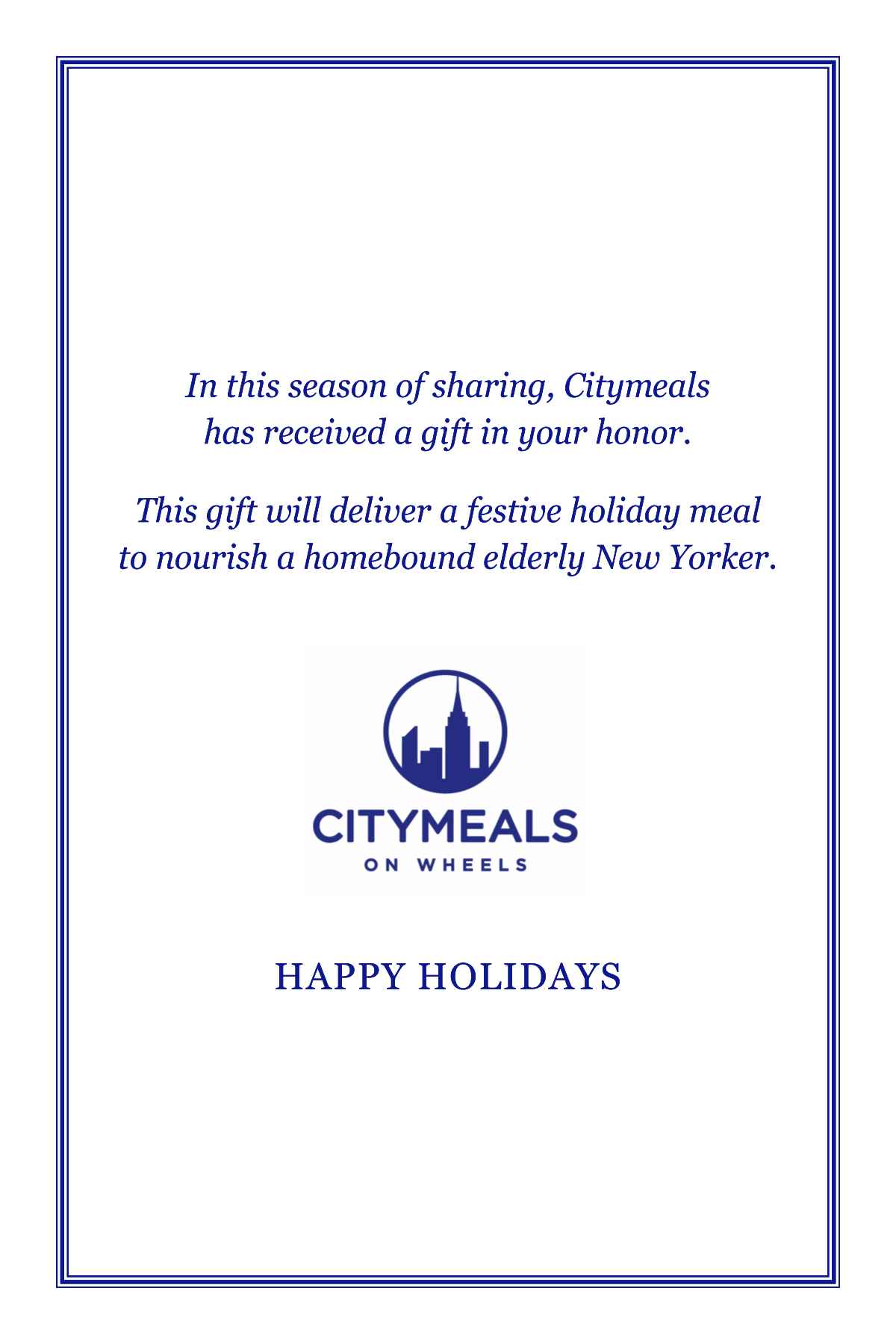 holiday cards citymeals on wheels holiday photo insert cards