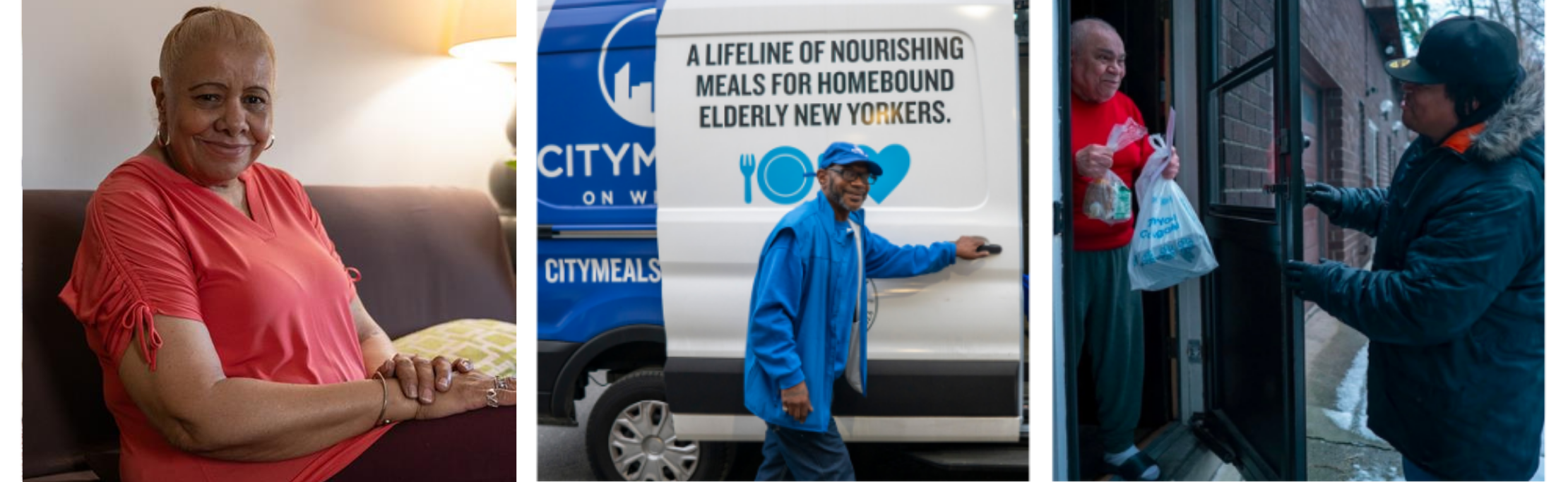 Citymeals eldery couple, Citymeals delivery driver, Citymeals delivery and volunteer 